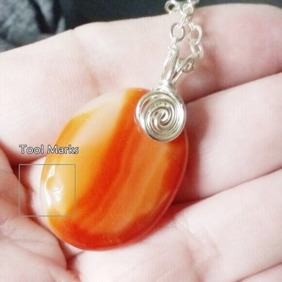 Banded Agate Necklace 22" ~ Juicy Orange Tangerine Cantaloupe Melon Hues - Picture 5 of 7